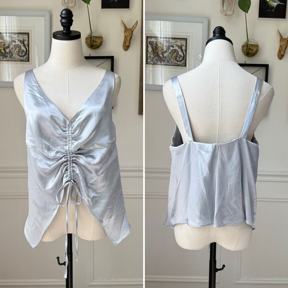 NWT OGL Silver Satin Adjustable Cropped Tank L